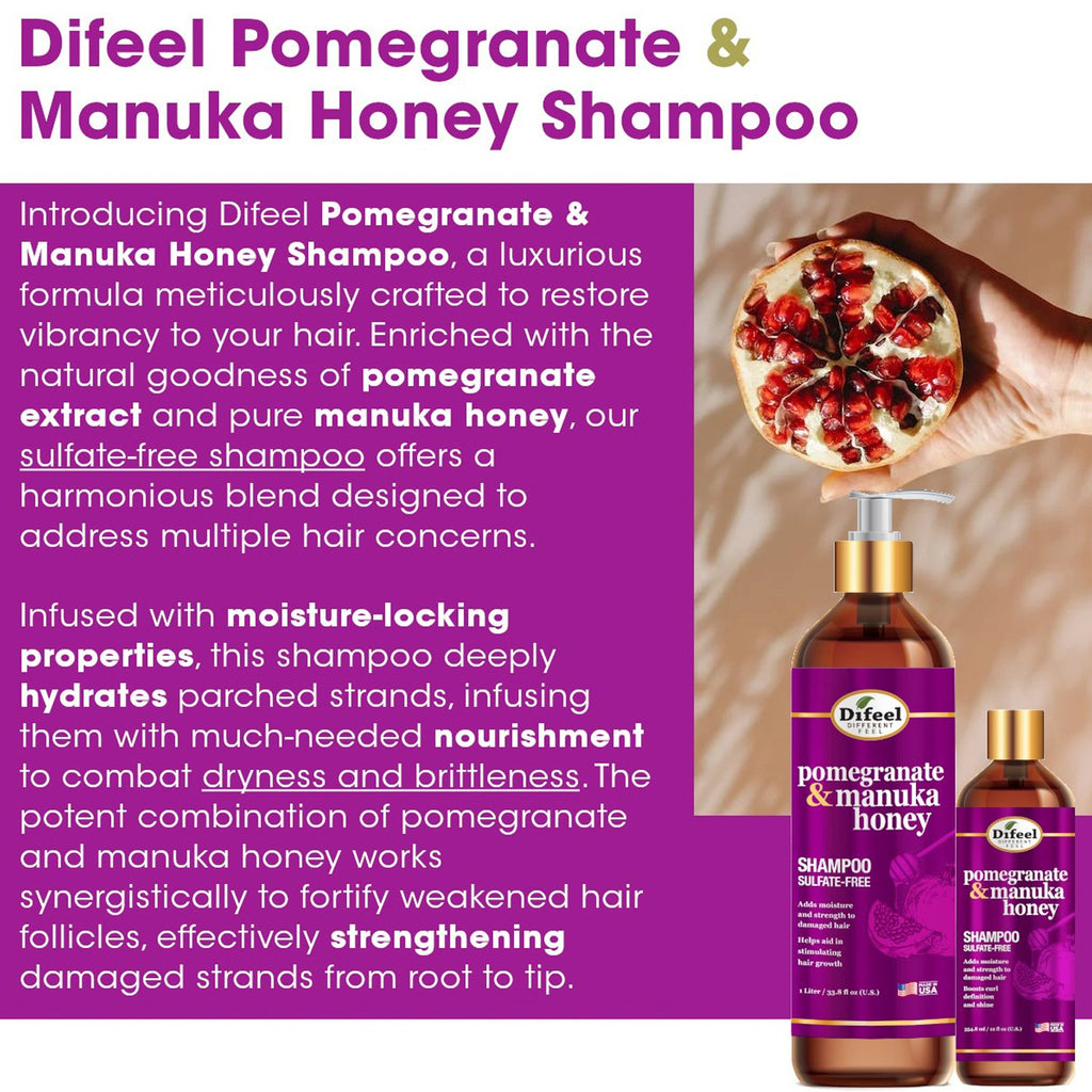 Difeel Pomegranate & Manuka Honey Shampoo 12oz/354.9ml - ikatehouse