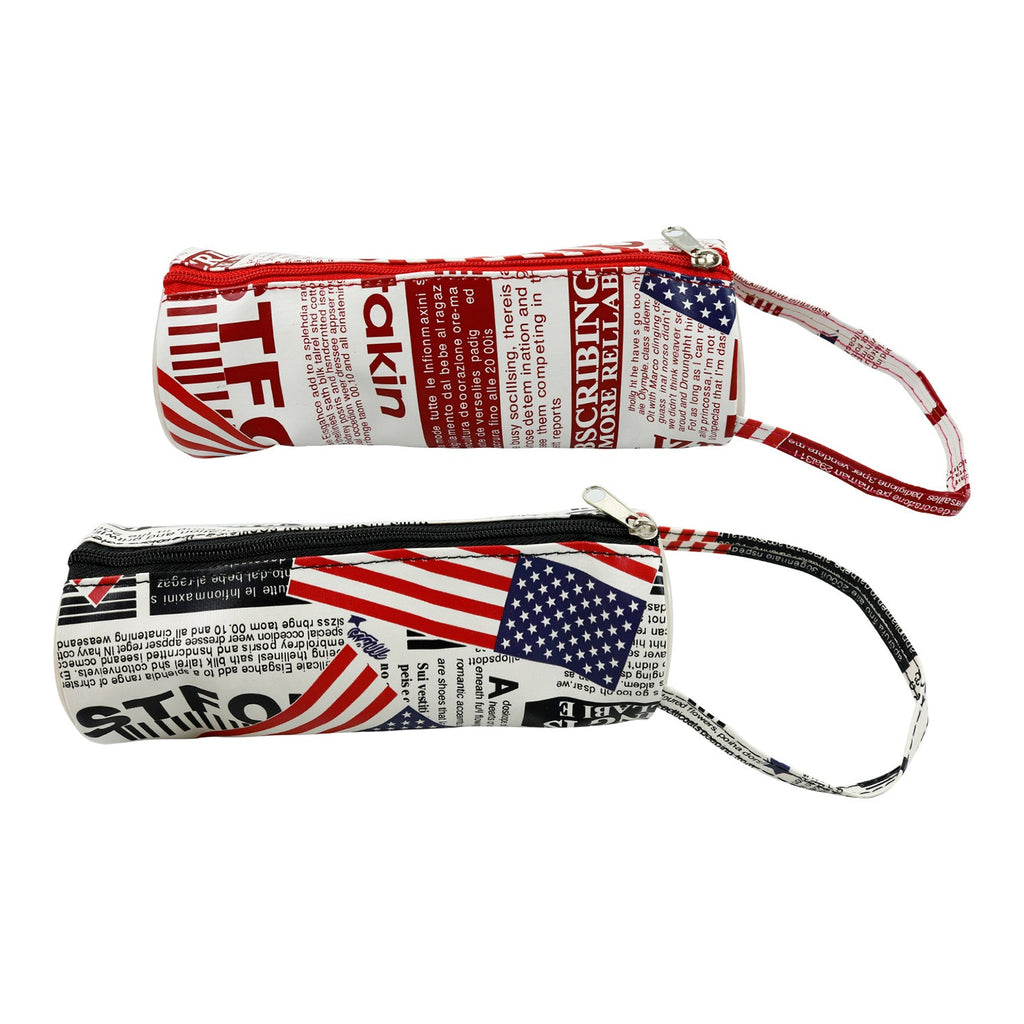 American Flag and Letter Round Makeup Bag - Assorted Color - ikatehouse