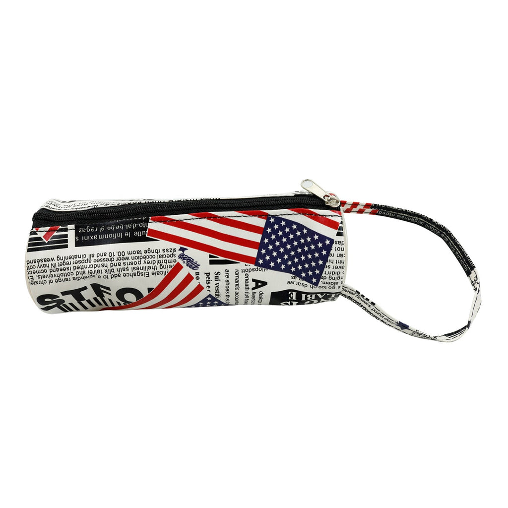 American Flag and Letter Round Makeup Bag - Assorted Color - ikatehouse