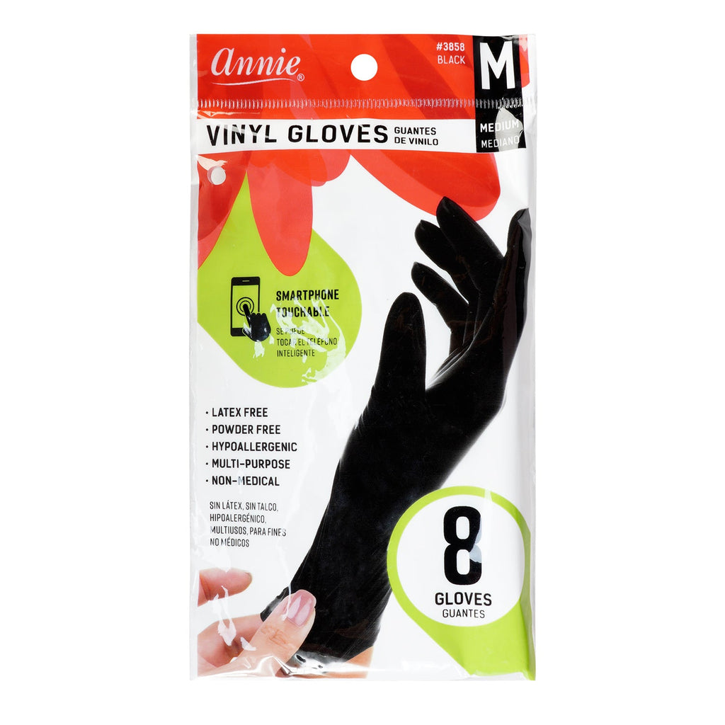 Annie Vinyl Gloves Powder Free 8ct Black - ikatehouse