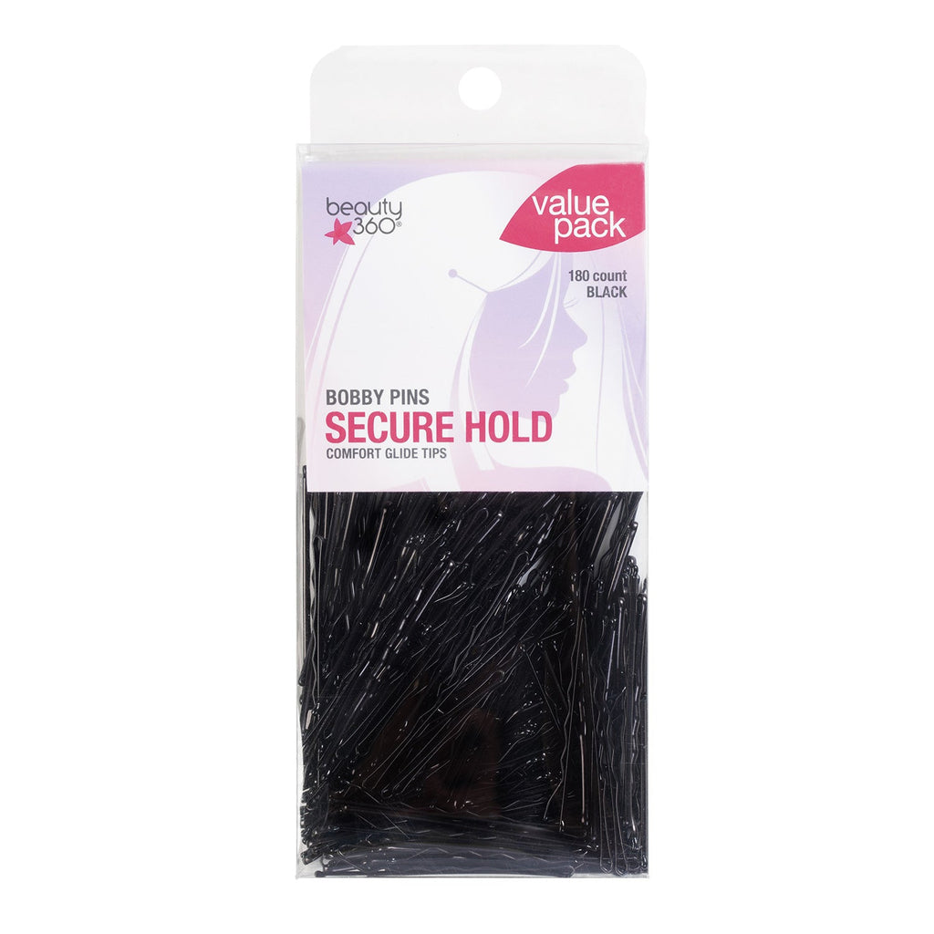 Beauty 360 Secure Hold Comfort Glide Tips Bobby Pins Black 180ct - ikatehouse