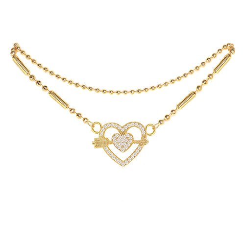 Cubic Zirconia Heart Anklet Gold - ikatehouse