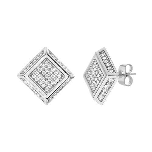 Cubic Zirconia Micro Pave Rhombus Earring Silver - ikatehouse