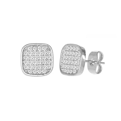 Cubic Zirconia Micro Pave Square Earring Sliver - ikatehouse