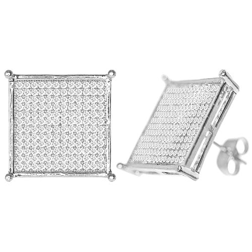 Cubic Zirconia Micro Pave Square Earring Sliver - ikatehouse