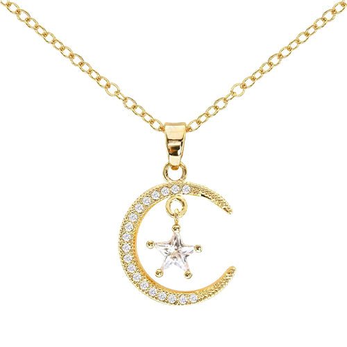 Cubic Zirconia Moon & Star Pendant Necklace - ikatehouse