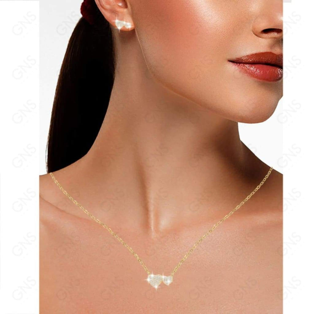 Cubic Zirconia Side By Side Heart Pendant Necklace - ikatehouse