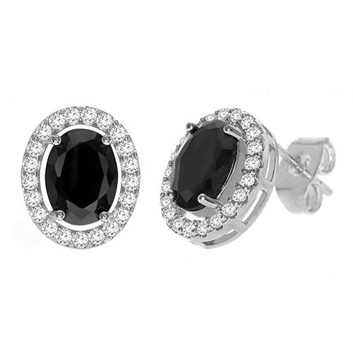 Diamond Look Cubic Zirconia Black Oval Earring - ikatehouse