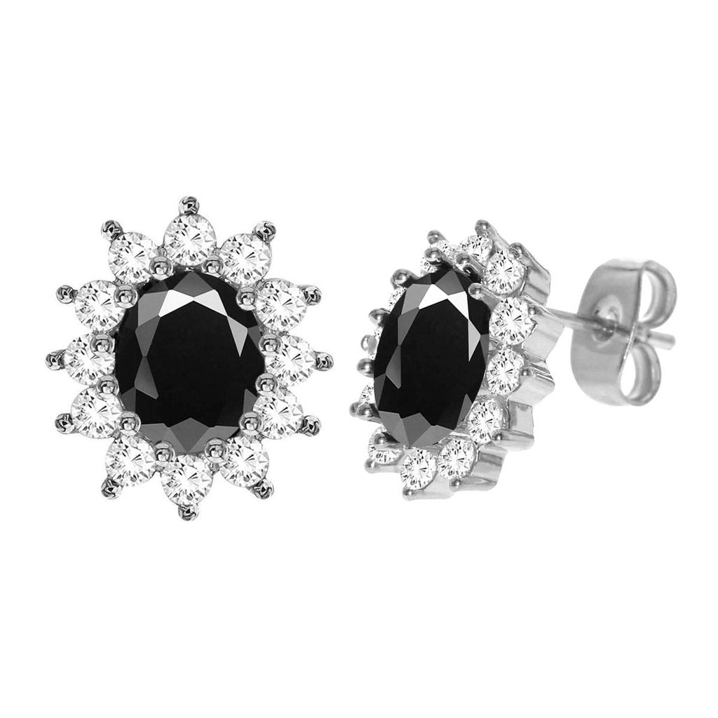 Diamond Look Cubic Zirconia Black Round Earring - ikatehouse