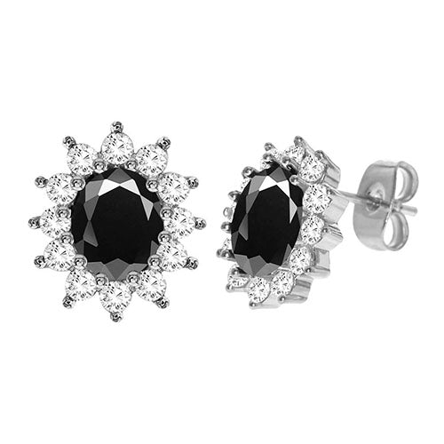 Diamond Look Cubic Zirconia Black Round Earring - ikatehouse