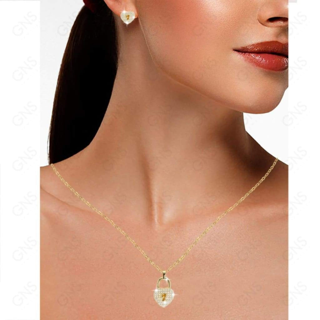 Diamond Look Cubic Zirconia Micro Pave Heart & Lock Earring - ikatehouse