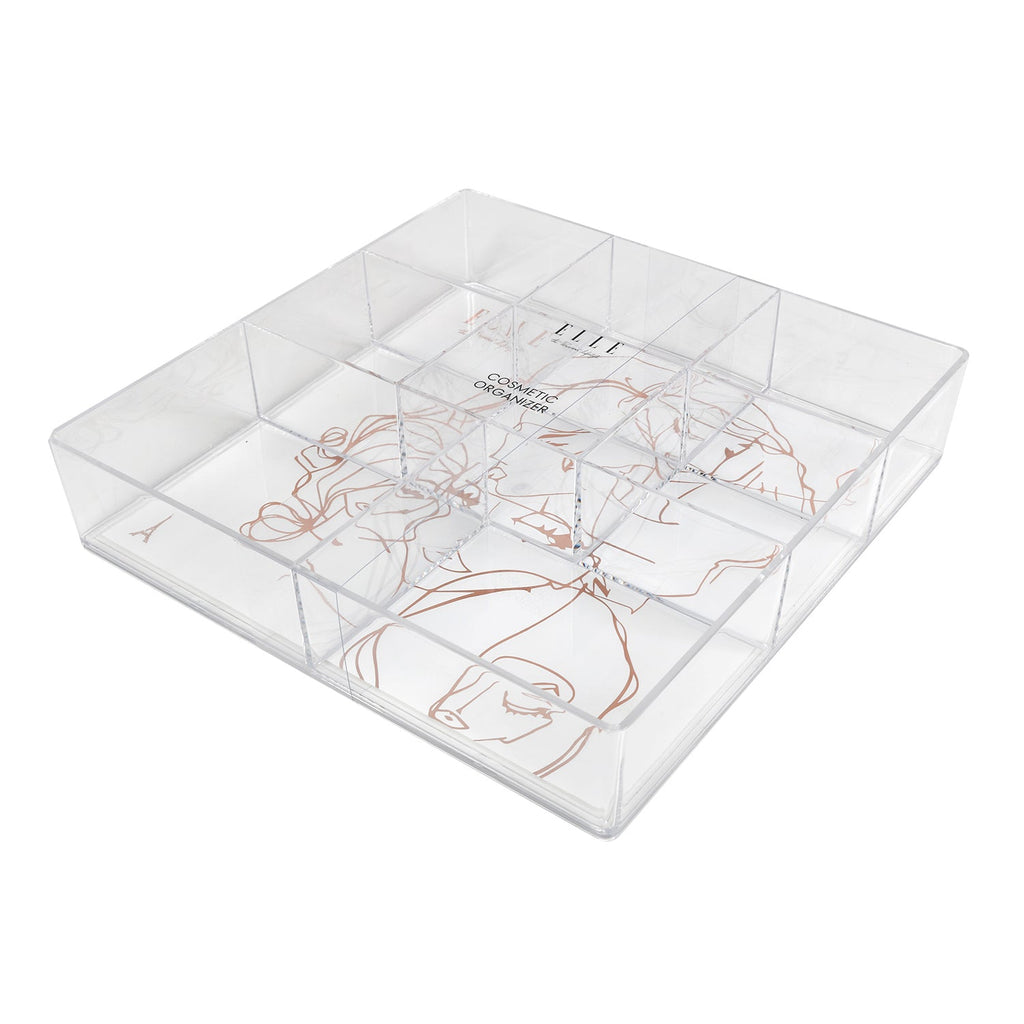 Elle Clear Flat Cosmetic Organizer 8 Compartment - ikatehouse