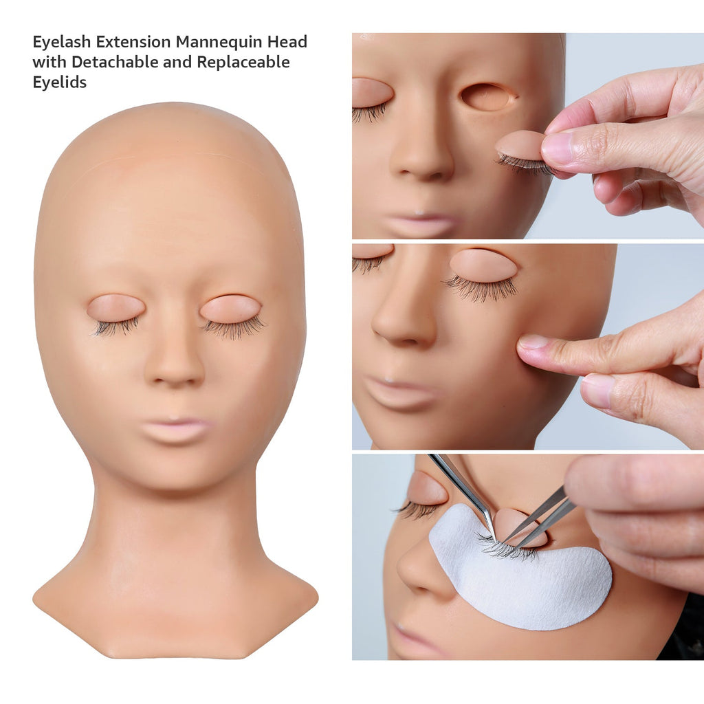 Eyelash Extension Practice Mannequin Head with Removable Eyelids - ikatehouse