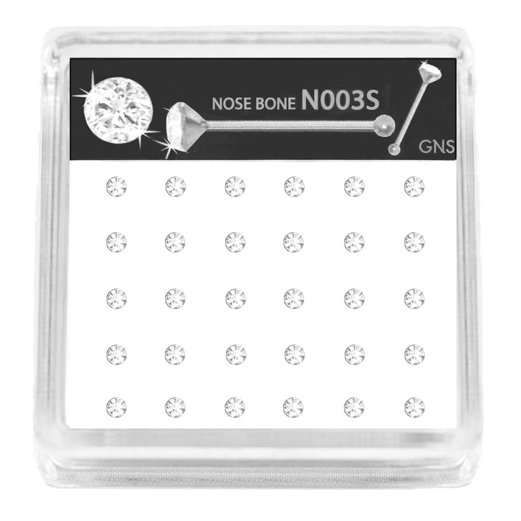 GNS Nose Bone 1 Stone Silver 30pcs - ikatehouse