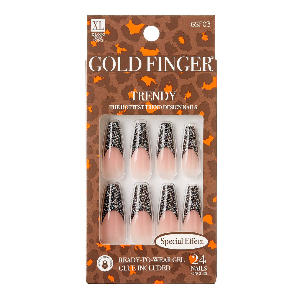 Gold Finger Trendy Design Nails 24 Nails - ikatehouse