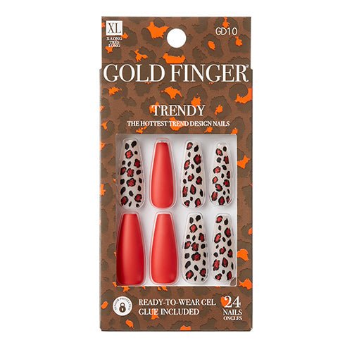 Gold Finger Trendy Design Nails 24 Nails - ikatehouse