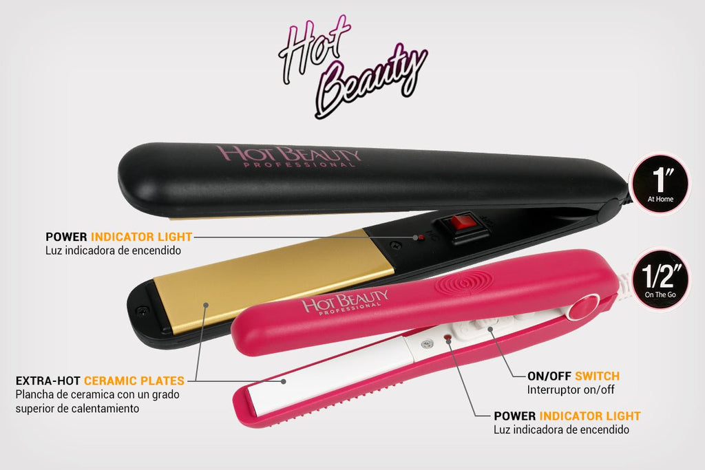 Hot Beauty Combo Value Pack Ceramic Flat Iron 1/2" and 1" with Free Traveling Pouch - ikatehouse