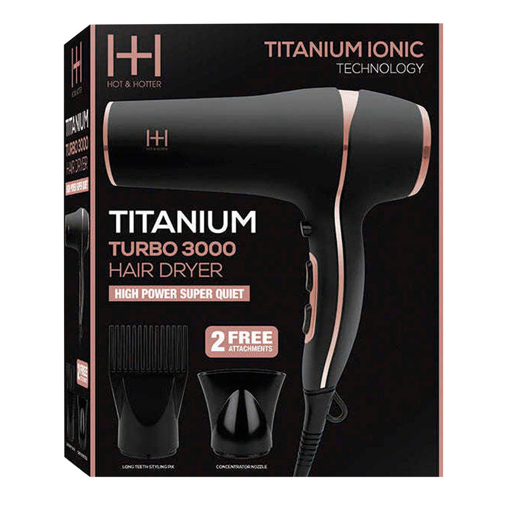 Hot & Hotter Titanium Ionic Turbo 3000 Hair Dryer - ikatehouse