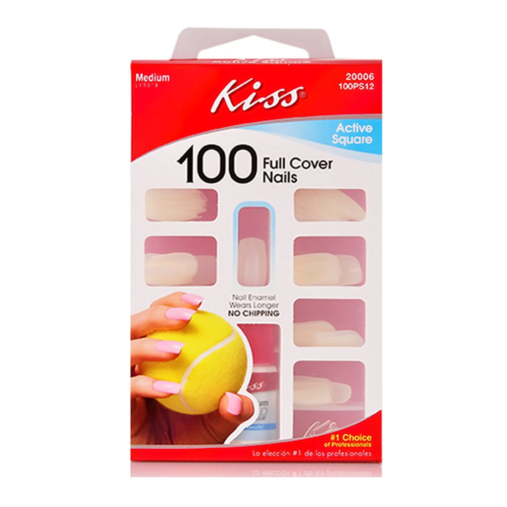 Kiss Bring the Salon Home Full Cover Nails 100 Tips Medium Length Active Square - ikatehouse