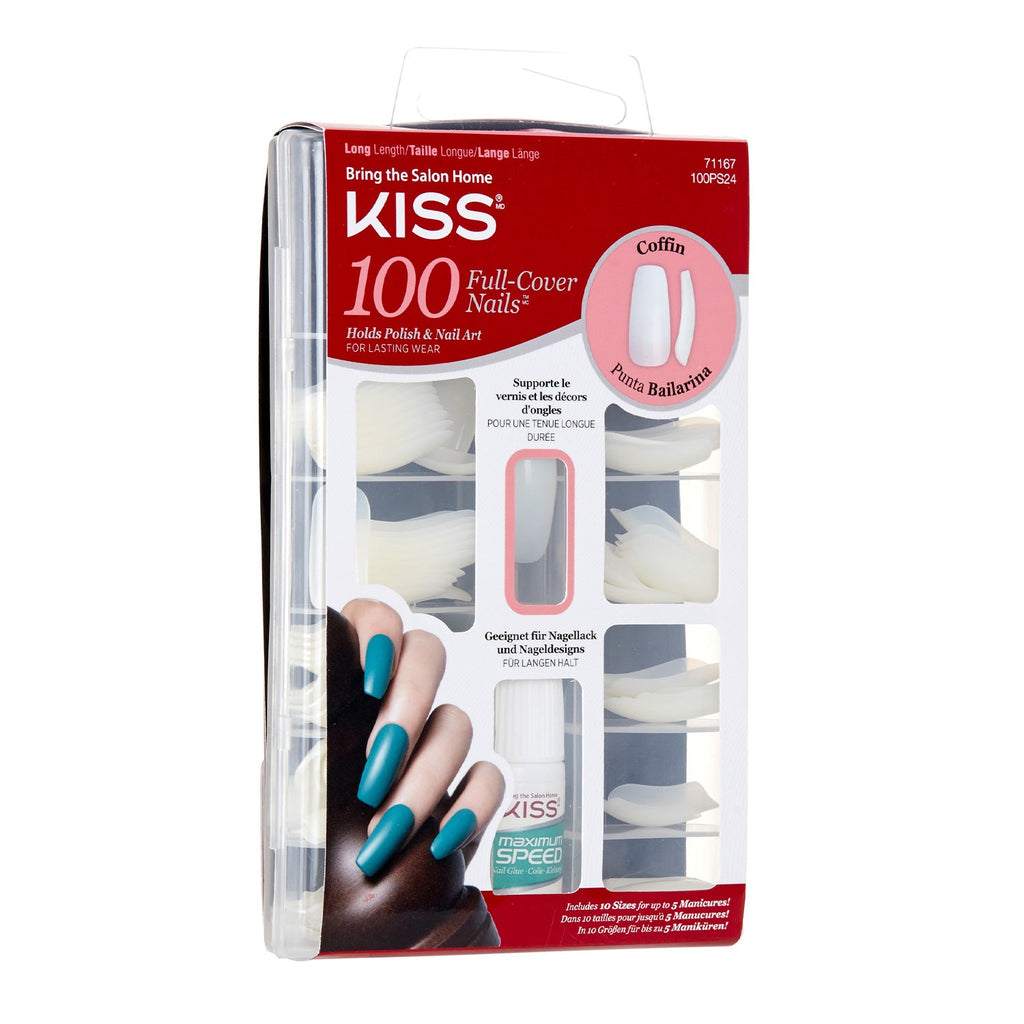 Kiss Full Cover Nails 100 Tips Long Length Coffin - ikatehouse