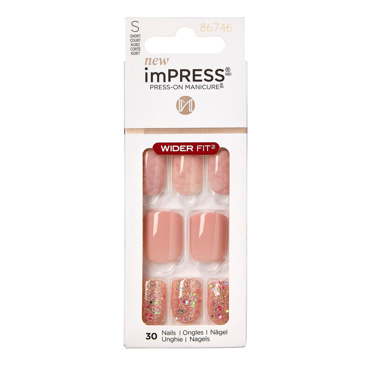 Kiss imPRESS PressOn Manicure Wider Fit 30 Nails ikatehouse