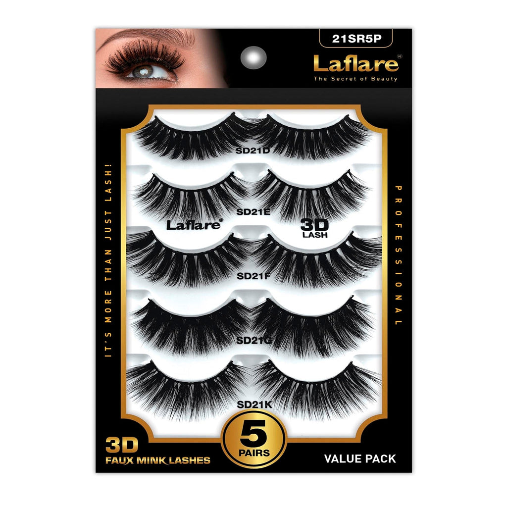 Laflare 3D Faux Mink Eyelashes Value Pack 5 Pairs - ikatehouse