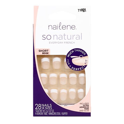 Nailene So Natural Everyday French Short 28 Nails 14 Sizes - ikatehouse