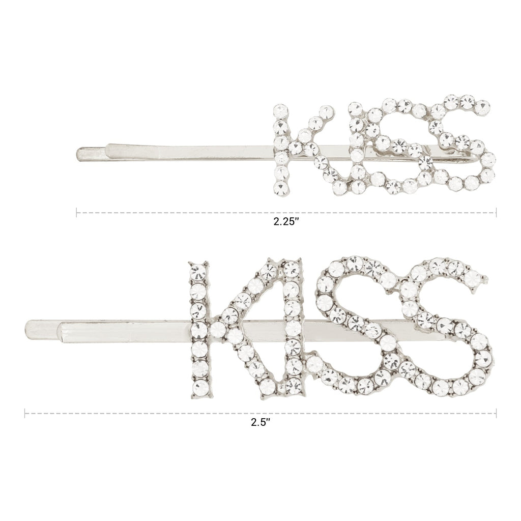 Pastel Collection Sparkly Letter Design Kiss Hair Pins 2pcs - ikatehouse