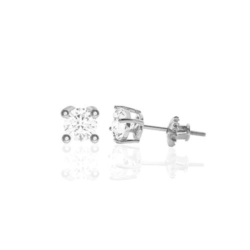 Round Cubic Zirconia Screw Back Earring Silver - ikatehouse