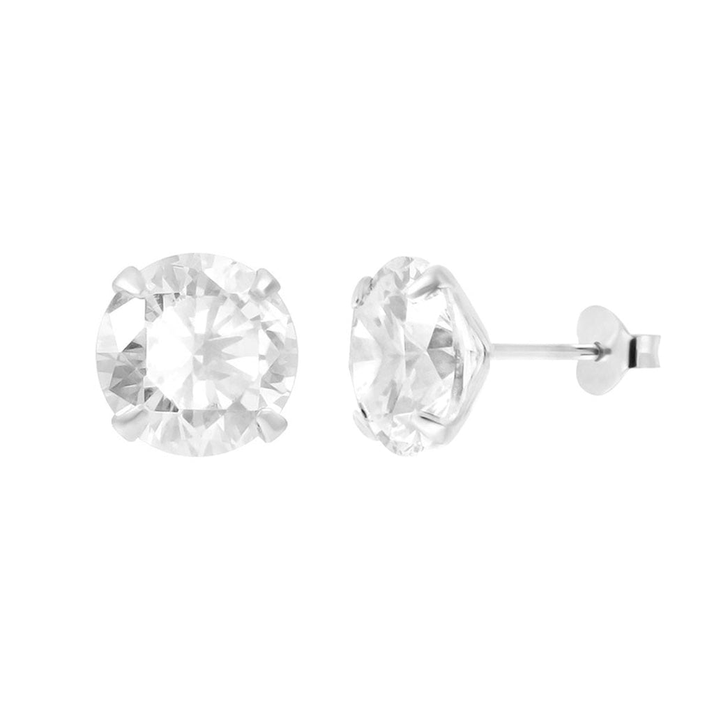 Round Cubic Zirconia Sterling Stud Earring Silver - ikatehouse