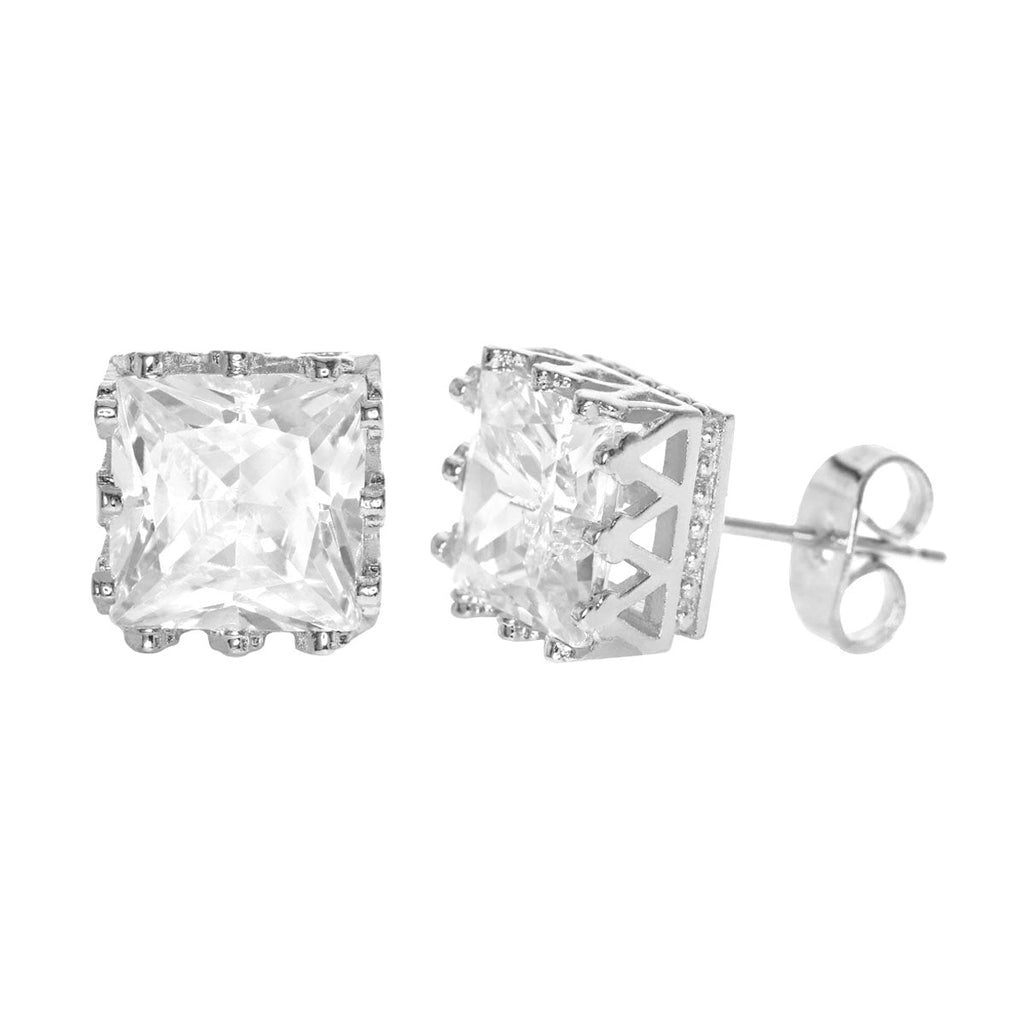 Square Cubic Zirconia Screw Back Earring Silver - ikatehouse