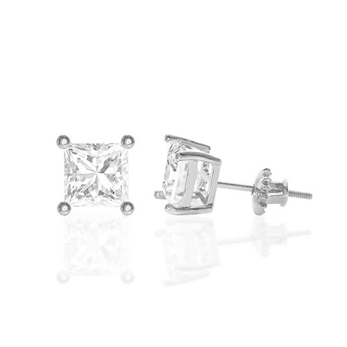 Square Cubic Zirconia Screw Back Earring Sliver - ikatehouse
