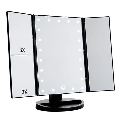 Tri Folded Vanity LED Lighted Makeup Mirror 10X/3X/2X/1X Magnification - ikatehouse