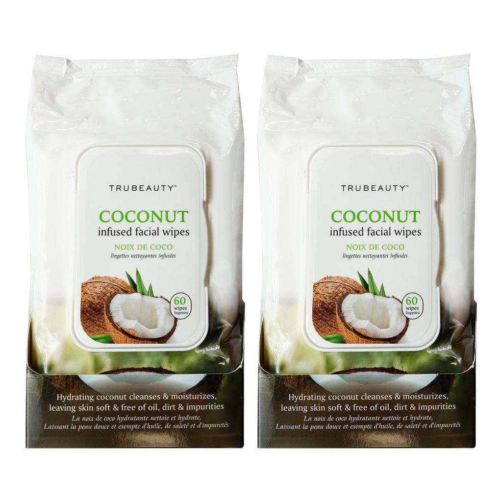 Trubeauty Coconut Infused Facial Cleansing Wipes 60 Wipes 2 Pack - ikatehouse