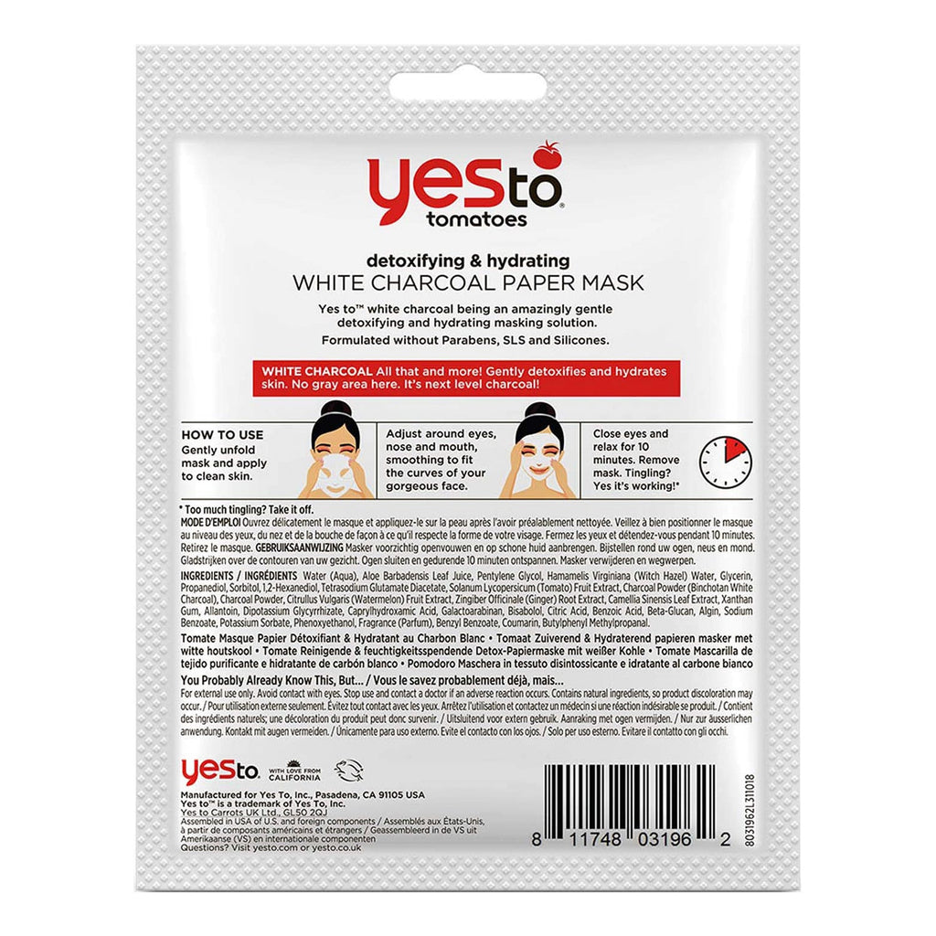 Yes To Tomatoes Clear Skin Detoxifying & Hydrating White Charcoal Paper Mask - ikatehouse