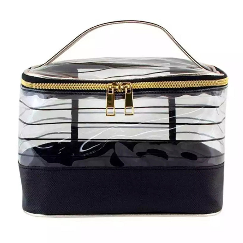 Daylogic Clear Stripped Zipper Train Case - ikatehouse