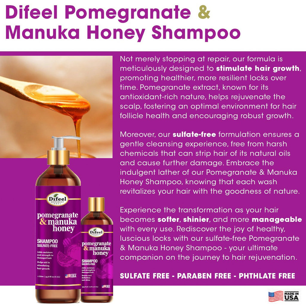 Difeel Pomegranate & Manuka Honey Shampoo 12oz/354.9ml - ikatehouse