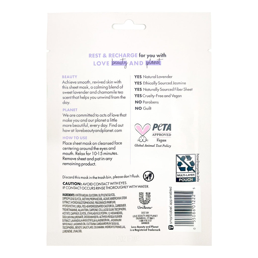 Love Beauty & Planet Rest & Recharge Sheet Mask 0.91oz - ikatehouse