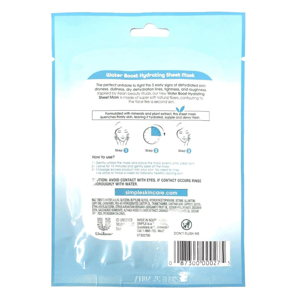 Simple Water Boost Hydrating Sheet Mask 1pcs - ikatehouse