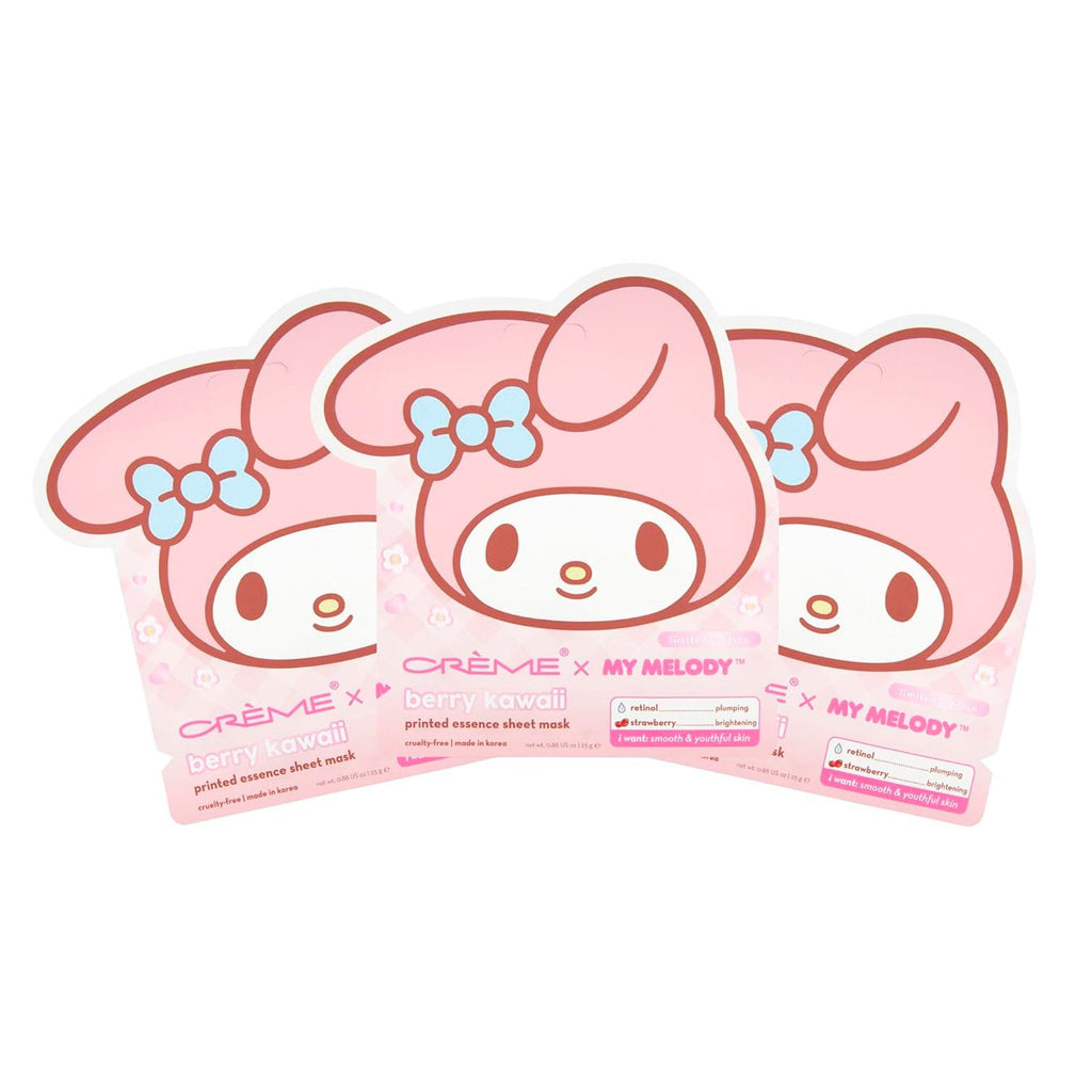 The Creme Shop My Melody Berry Kawaii Printed Essence Sheet Mask 3pk - ikatehouse