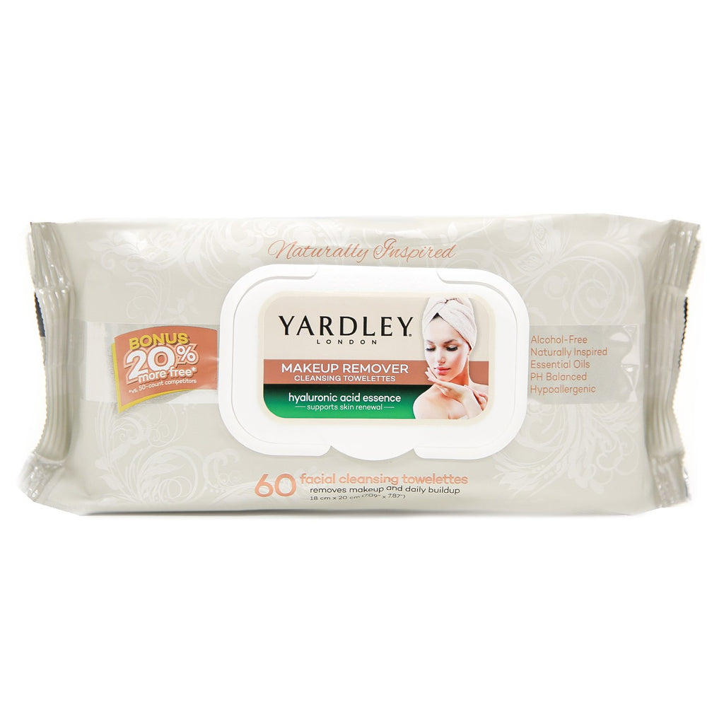 Yardley London Hyaluronic Acid Essence Makeup Remover Cleansing Towelettes 60pcs - ikatehouse