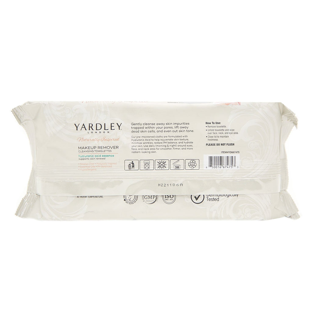 Yardley London Hyaluronic Acid Essence Makeup Remover Cleansing Towelettes 60pcs - ikatehouse