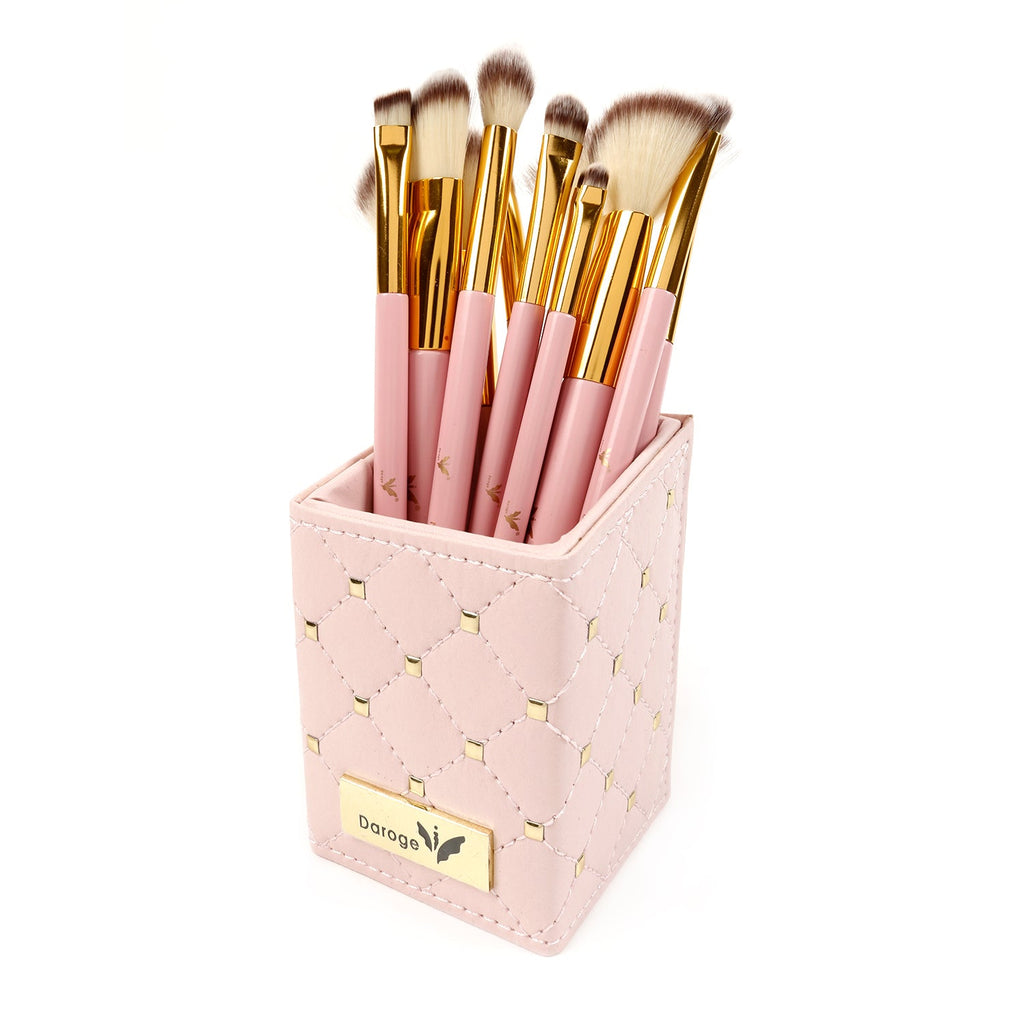 12pcs Makeup Brush with Pink Studded Elegance Square Organizer Holder - ikatehouse