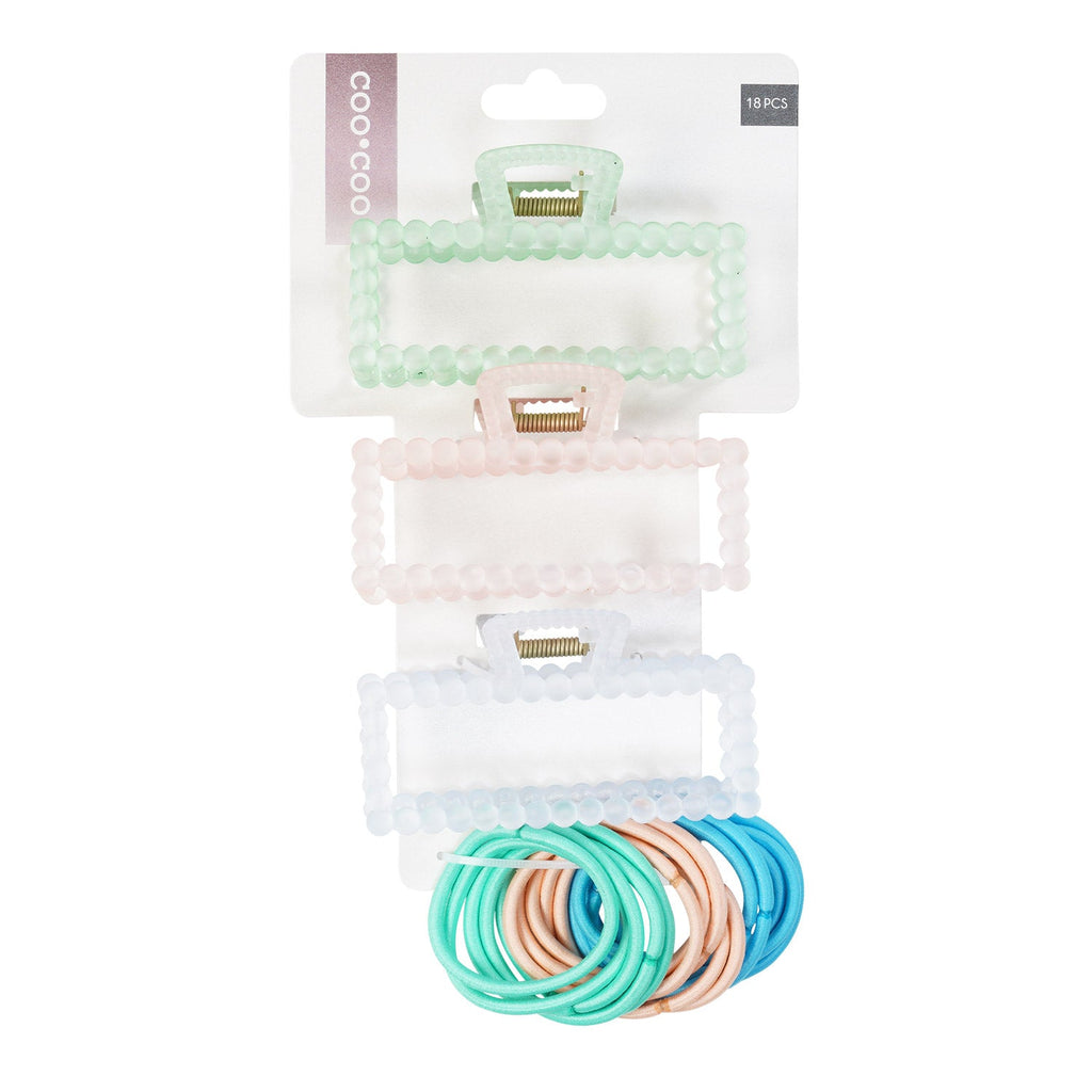 Coo Coo Triple Color Bubble Jaw Clip & Ponytail Holder Set - ikatehouse