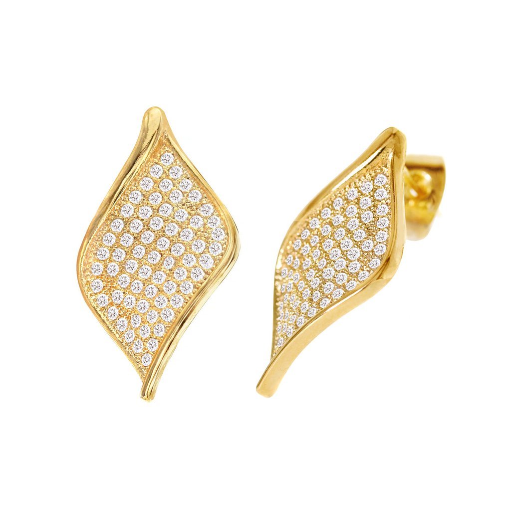 Cubic Zirconia Micro Pave Leaf Earring - ikatehouse