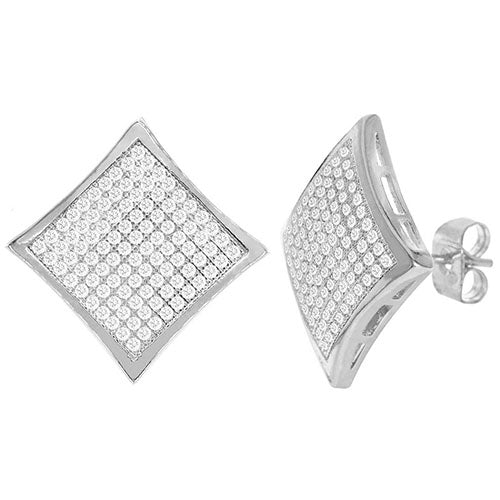 Cubic Zirconia Micro Pave Rhombus Earring Silver - ikatehouse