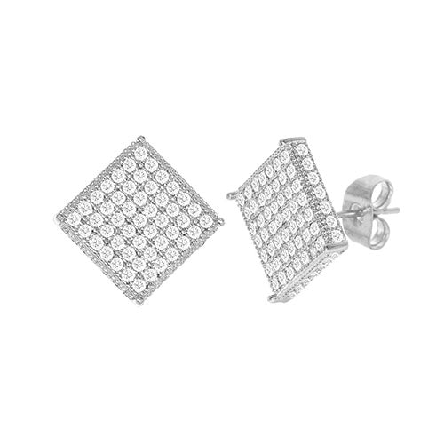 Cubic Zirconia Micro Pave Rhombus Earring Silver - ikatehouse