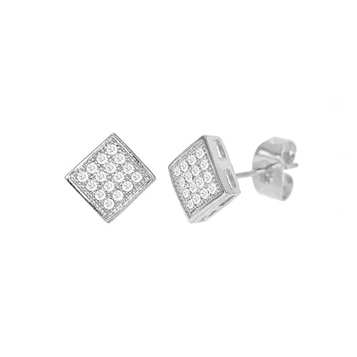 Cubic Zirconia Micro Pave Rhombus Earring Silver - ikatehouse