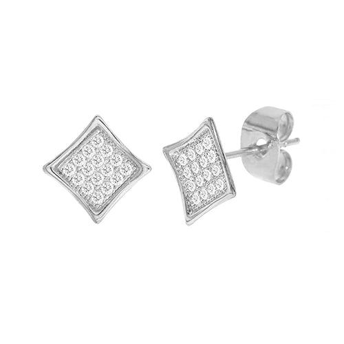 Cubic Zirconia Micro Pave Rhombus Earring Silver - ikatehouse