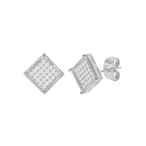 Cubic Zirconia Micro Pave Rhombus Earring Silver - ikatehouse